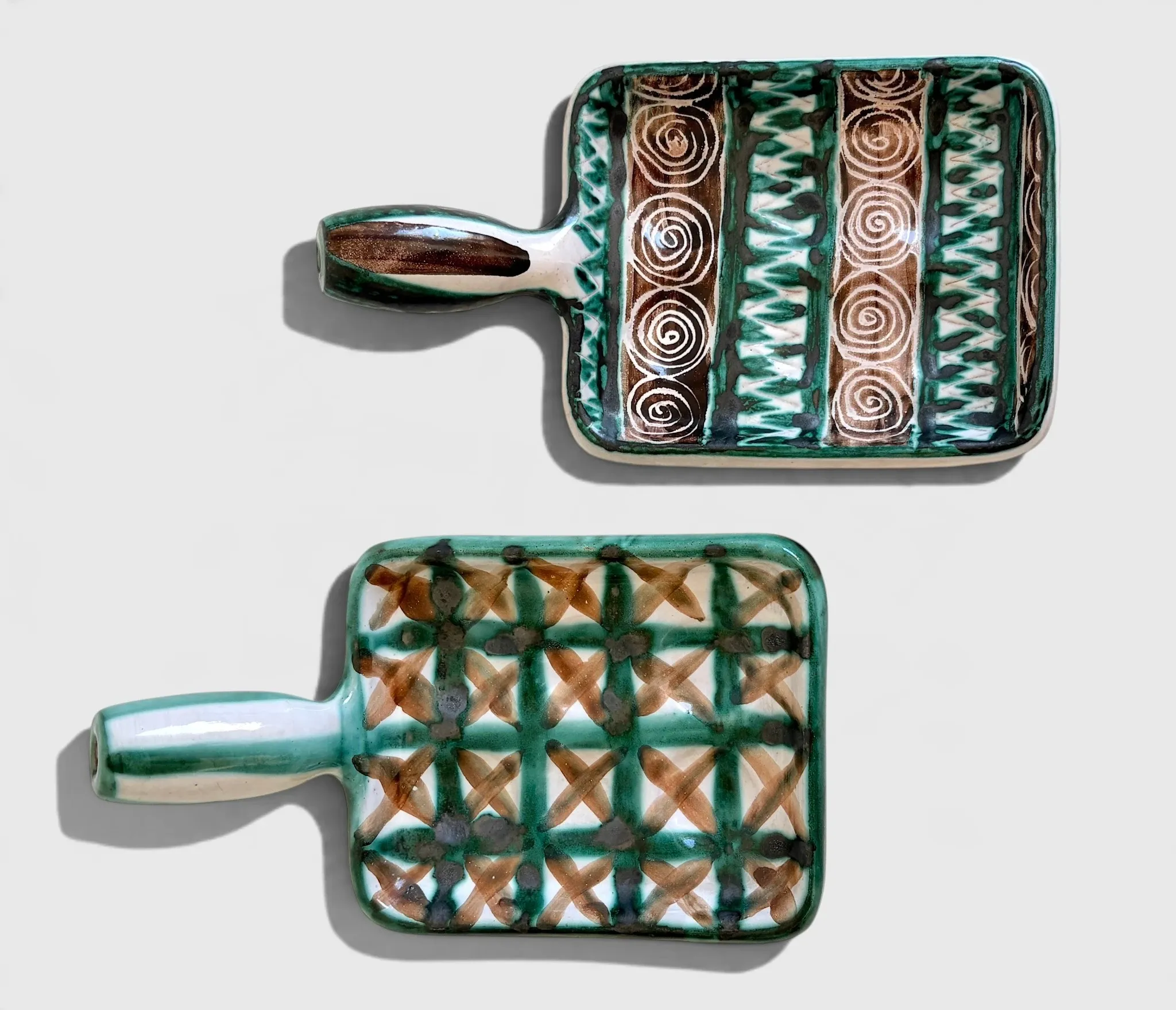 Pair of Robert Picault Ceramic Handled Trays, Vallauris, France, circa 1950