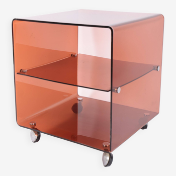 Side table or bedside table in smoked plexiglass by Michel Dumas, 1970s