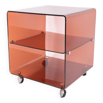 Side table or bedside table in smoked plexiglass by Michel Dumas, 1970s