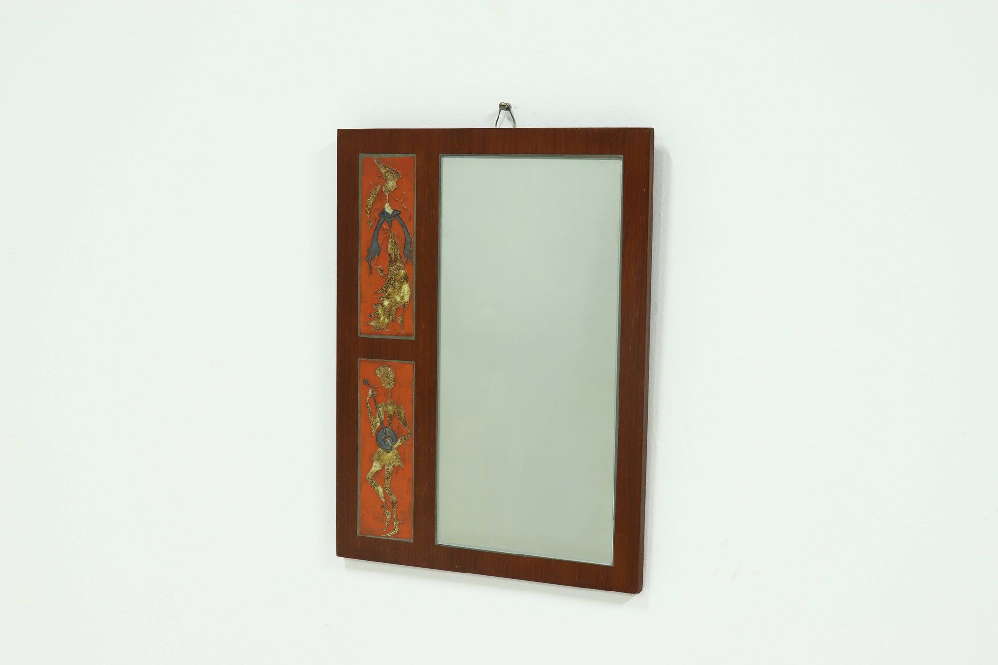 Miroir en teck et céramique par Atelier Pinson, années 1960