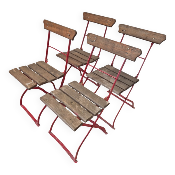 Serie de 4 chaises pliante de bistrot guinguette brasserie ancienne