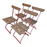 Set of 4 folding chairs for old bistro, guinguette, brasserie