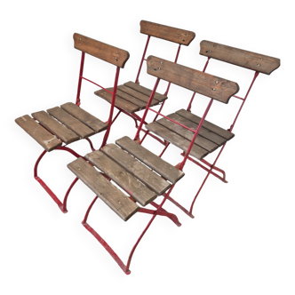Serie de 4 chaises pliante de bistrot guinguette brasserie ancienne