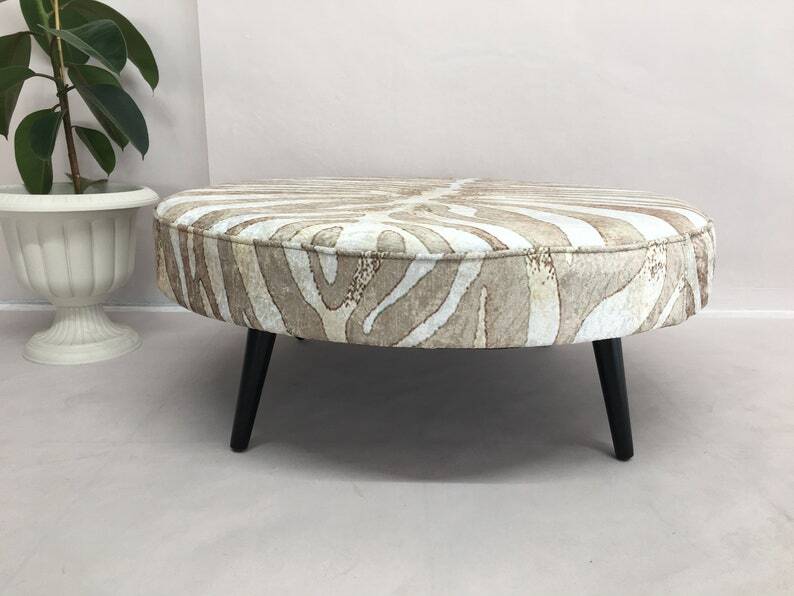 Coffee table, wooden work table, durable table, padded pouf.