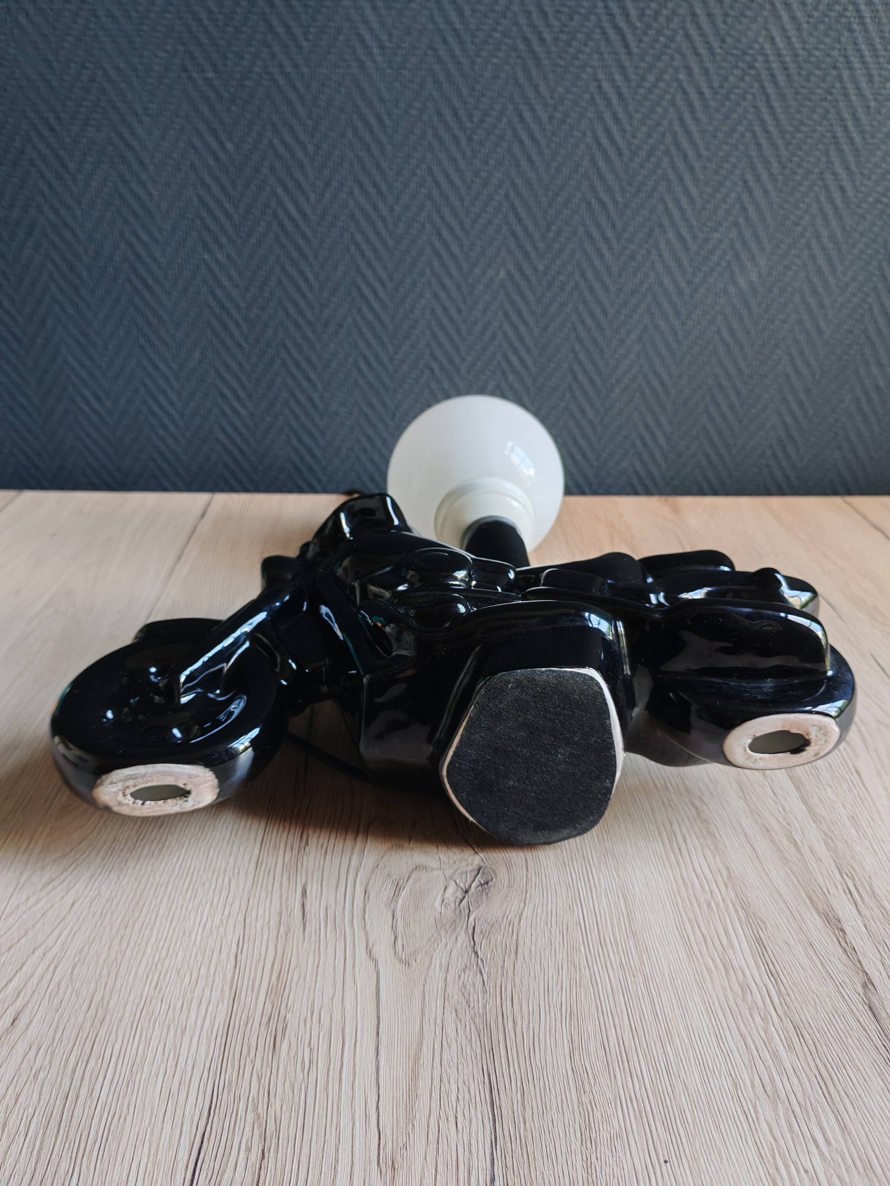 Vintage black ceramic motorcycle table lamp | Harley Davidson style