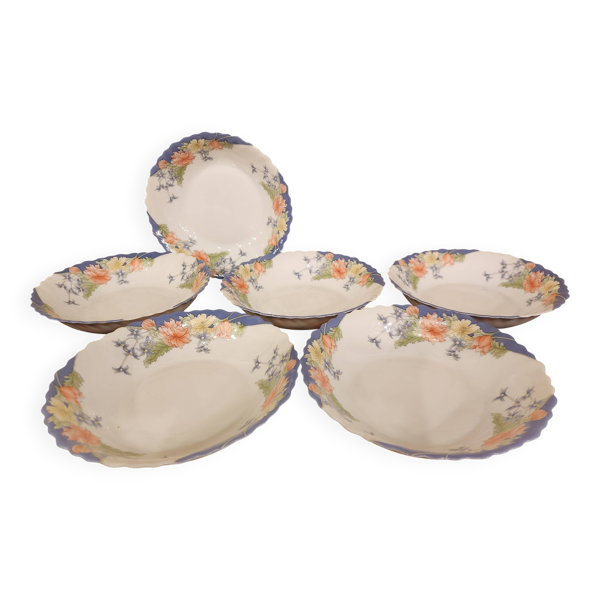 Lot de 6 assiettes creuses Arcopal fleuries – 1970/80 – Ø18 cm