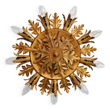 Plafonnier floral en métal doré, Banci Firenze, Italie, 1970