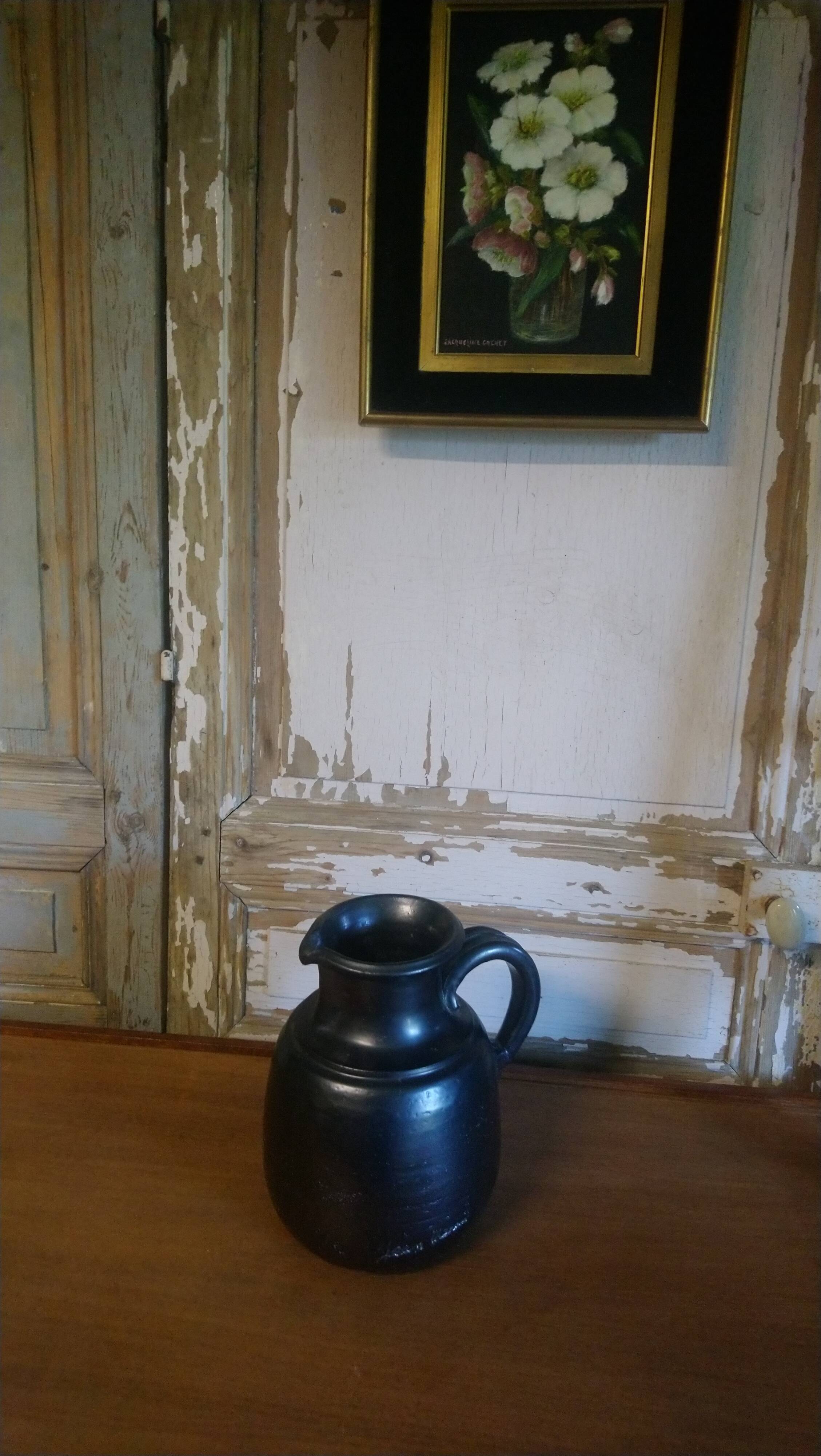 Black enameled ceramic pitcher "Jean Marais"