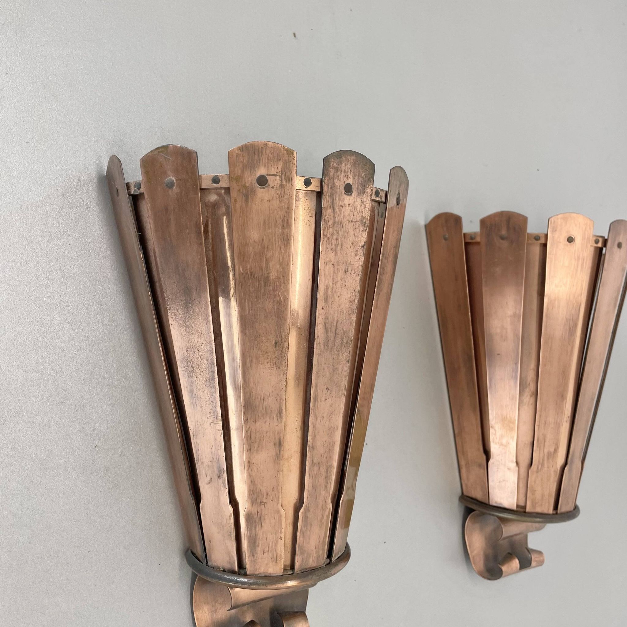 set of 2 copper 25cm Gio Ponti Style Theatre Wall Light Sconces, Italy 1950