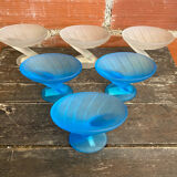 Set of 6 zig zag design ice cream bowls la rochere frosted glass france