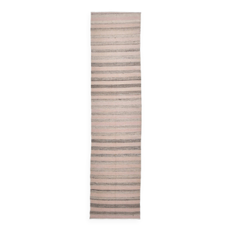 Tapis de couloir en laine rose marron, tapis de couloir vintage turc kilim 67x293 cm