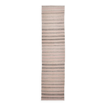 pink brown wool runner rug, Turkish vintage runner kilim  67x293 cm