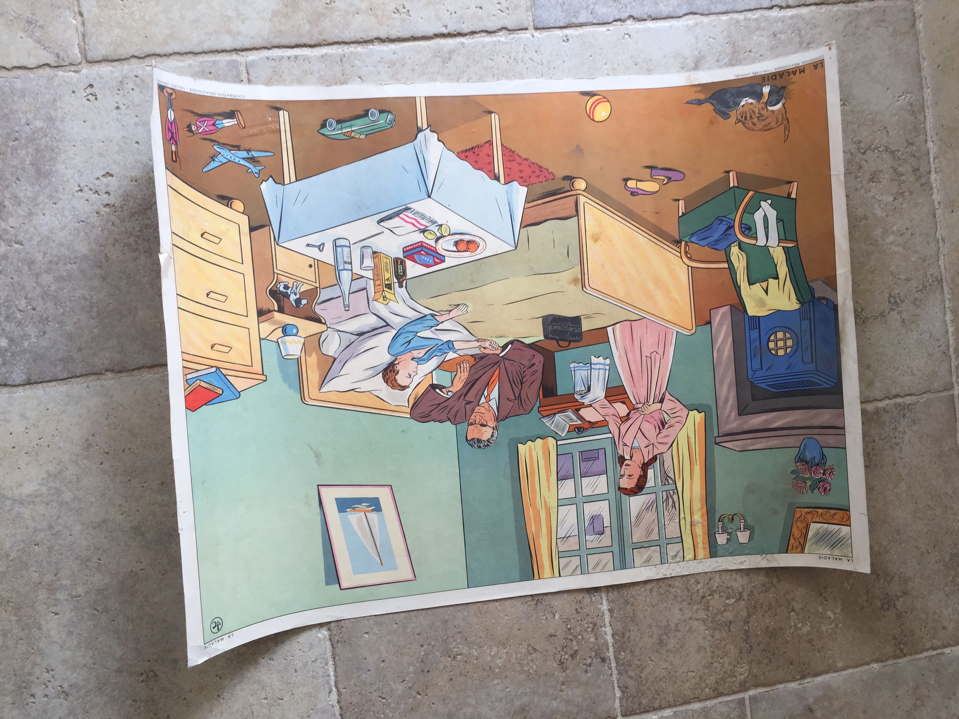 Educational school poster on both sides family meals and illness