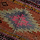 Tapis Kilim Anatolien Vintage – Rayures Ethniques, Tissé Main , 176x242 Cm