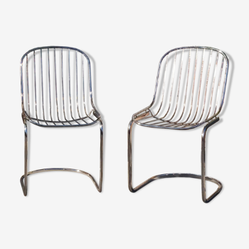 Pair of wired chairs, chrome metal from the 70s, Rinaldi taste