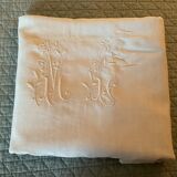 Old embroidered sheet, monogrammed linen ml