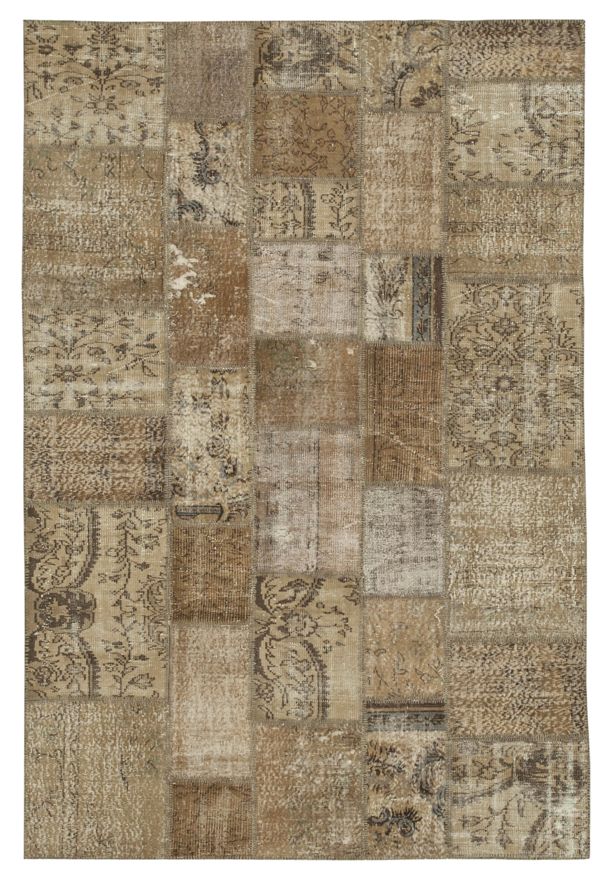 Tapis oriental contemporain fait à la main 201 cm x 301 cm marron patchwork tapis
