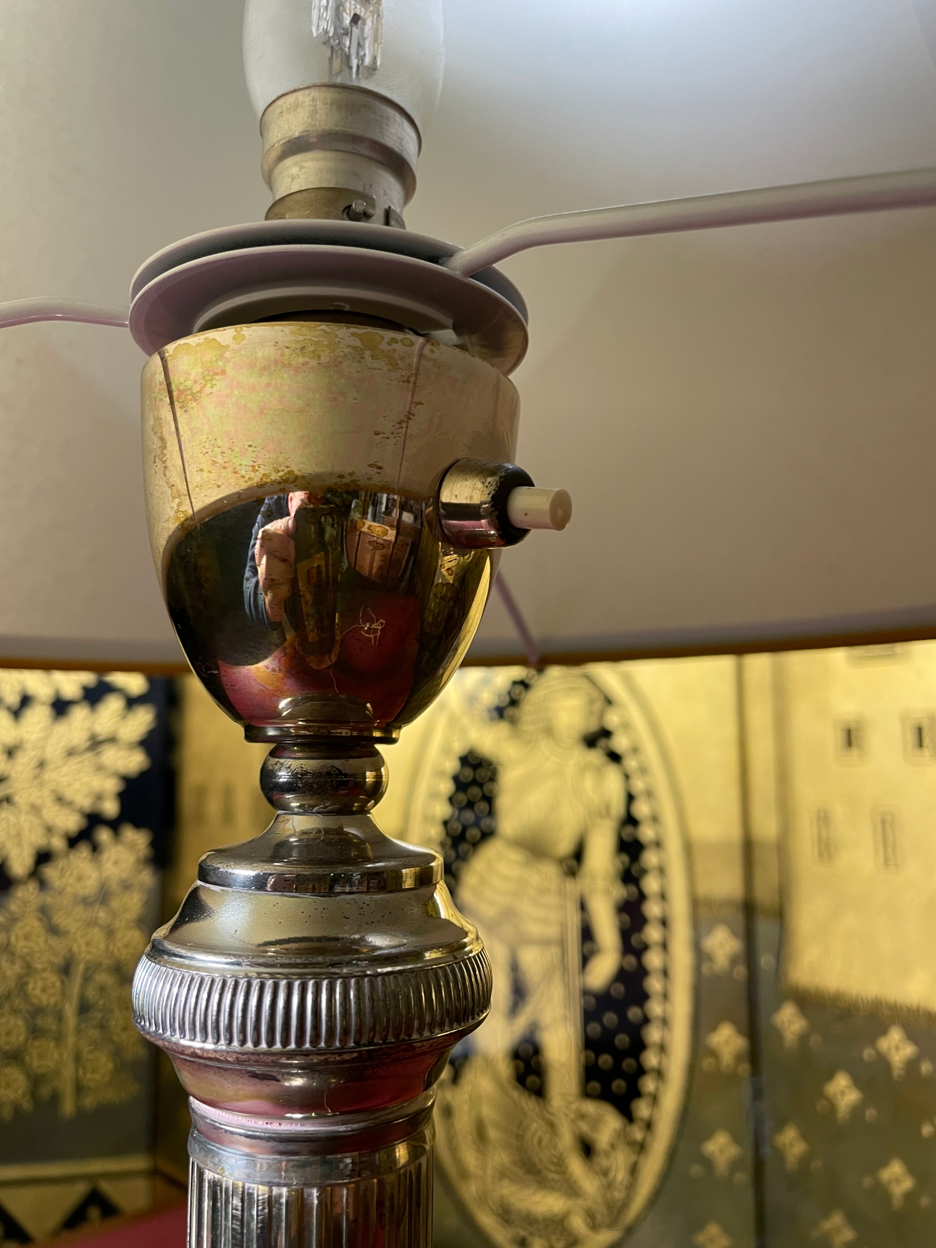 Table lamp Empire style chrome metal 1970