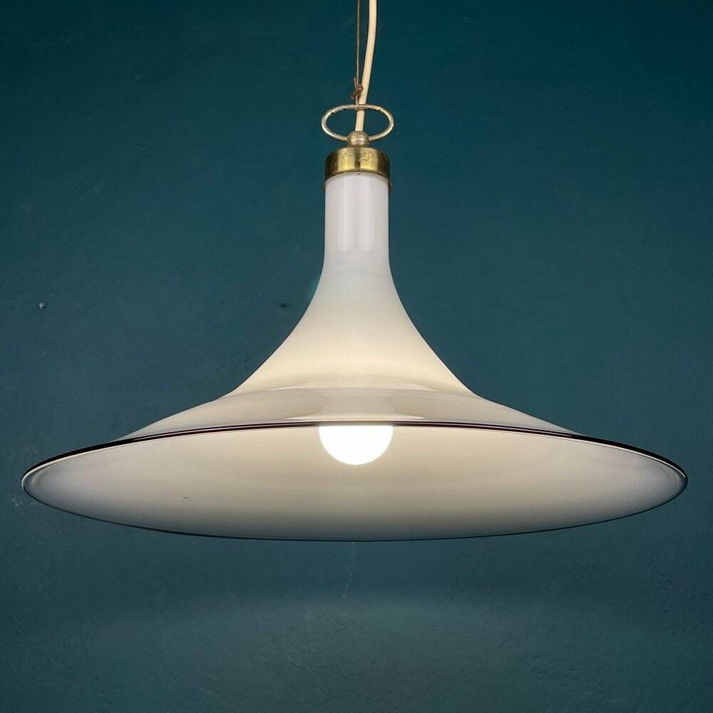 Vintage white Murano glass pendant lamp, Italy, 1970s.