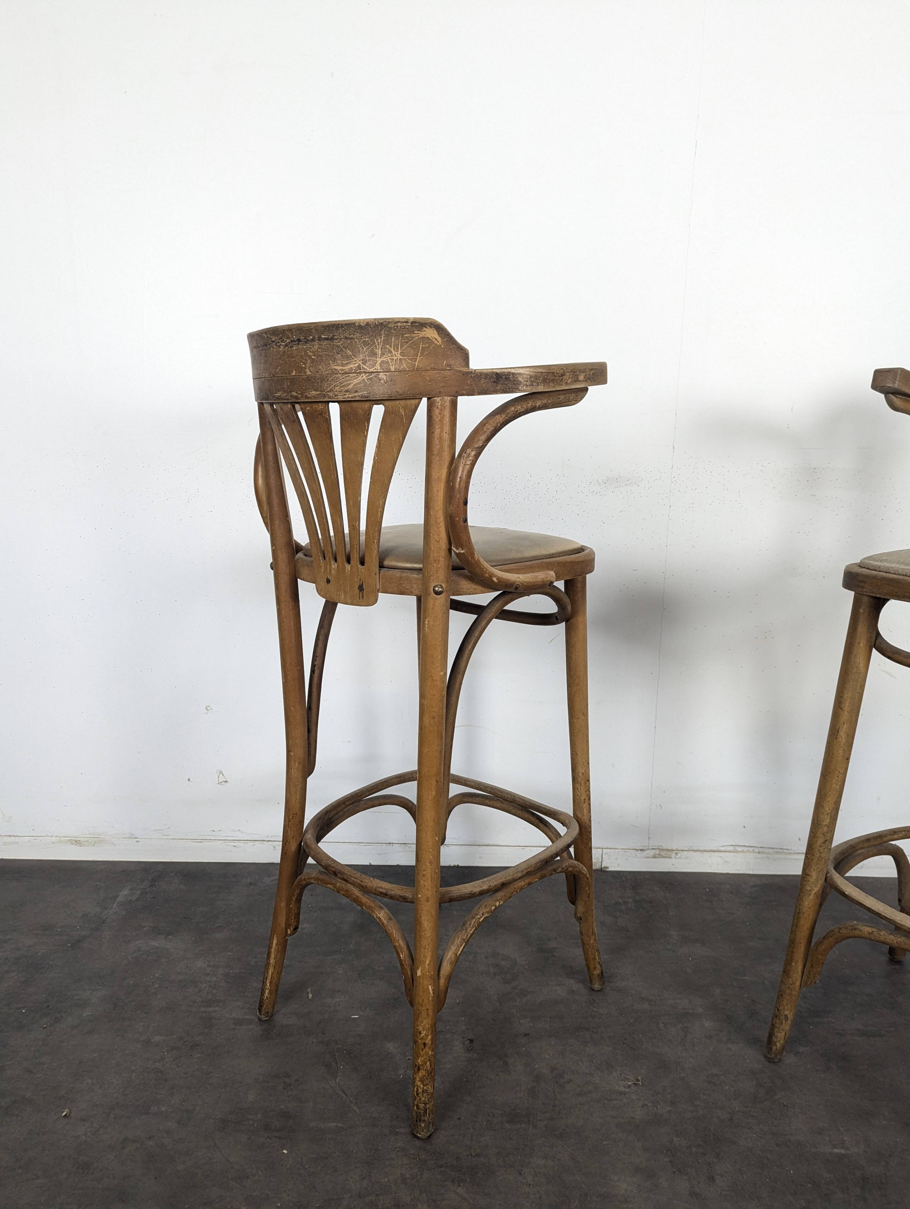 Pair of curved wooden bistro bar stools