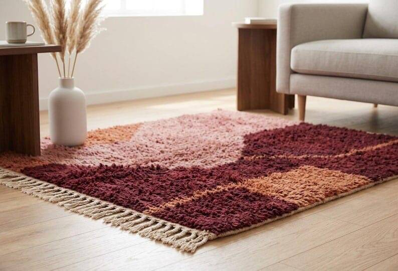Grand tapis berbère fait main traditionnelle taille 3/4 m