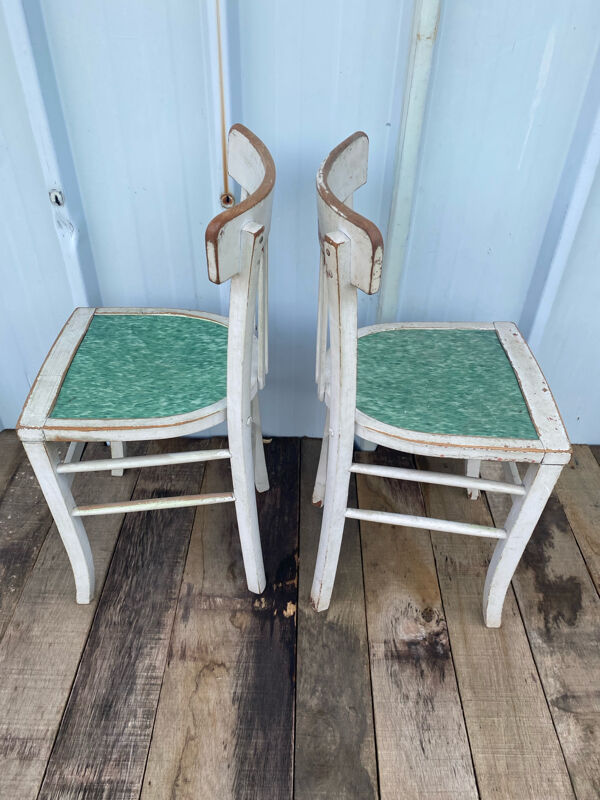 Paire de chaise ancienne bistrot luterma bois gris + assise verte vint