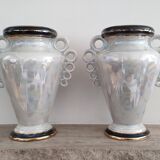 Pair of peacock vases by Hubert Bequet - Pearly ceramic - Belgium - 60s