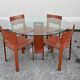 Postmodern dining table in leather and glass by Giancarlo Vegni for Fasem.