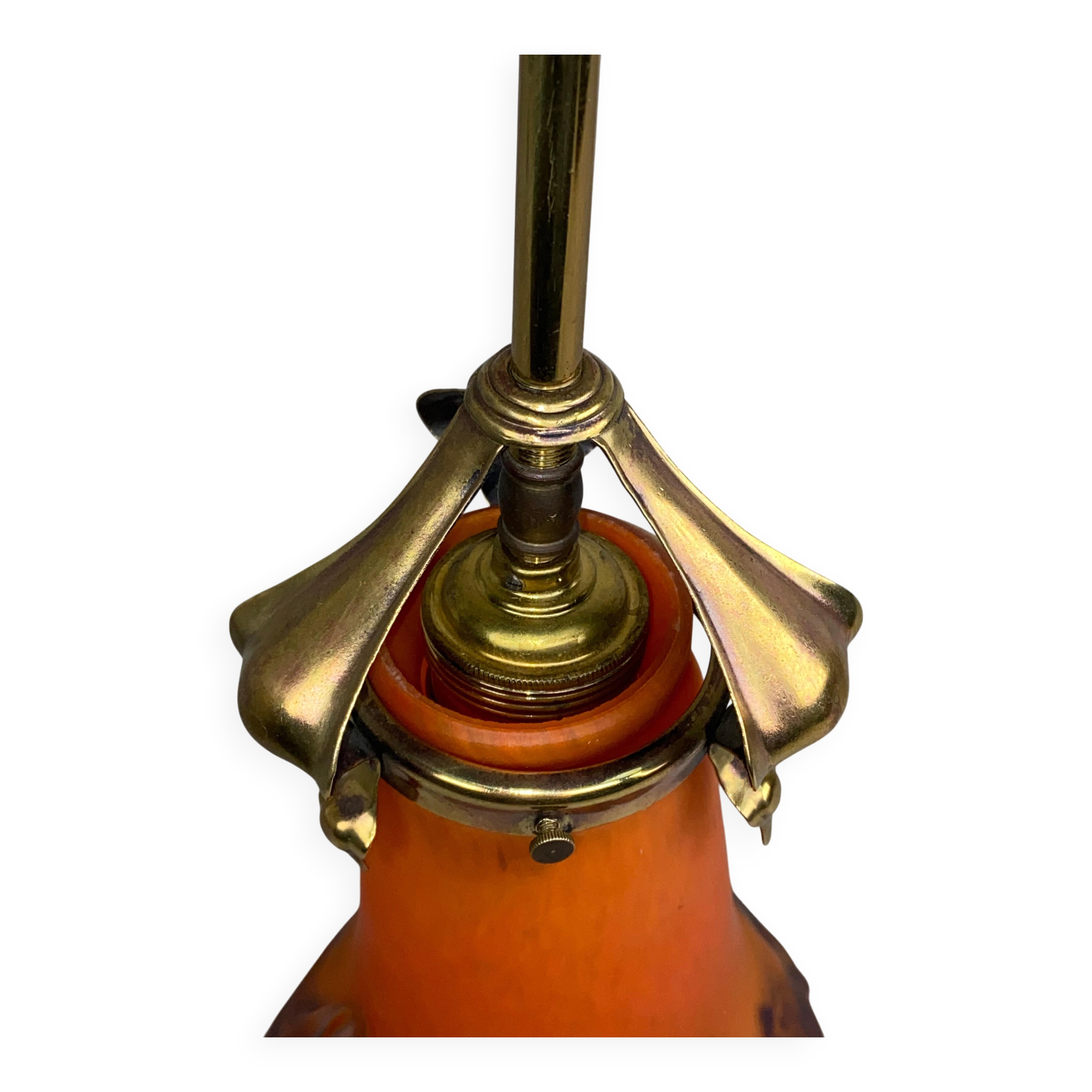 Suspended Jugendstil lamp with orange shade by Muller Frères