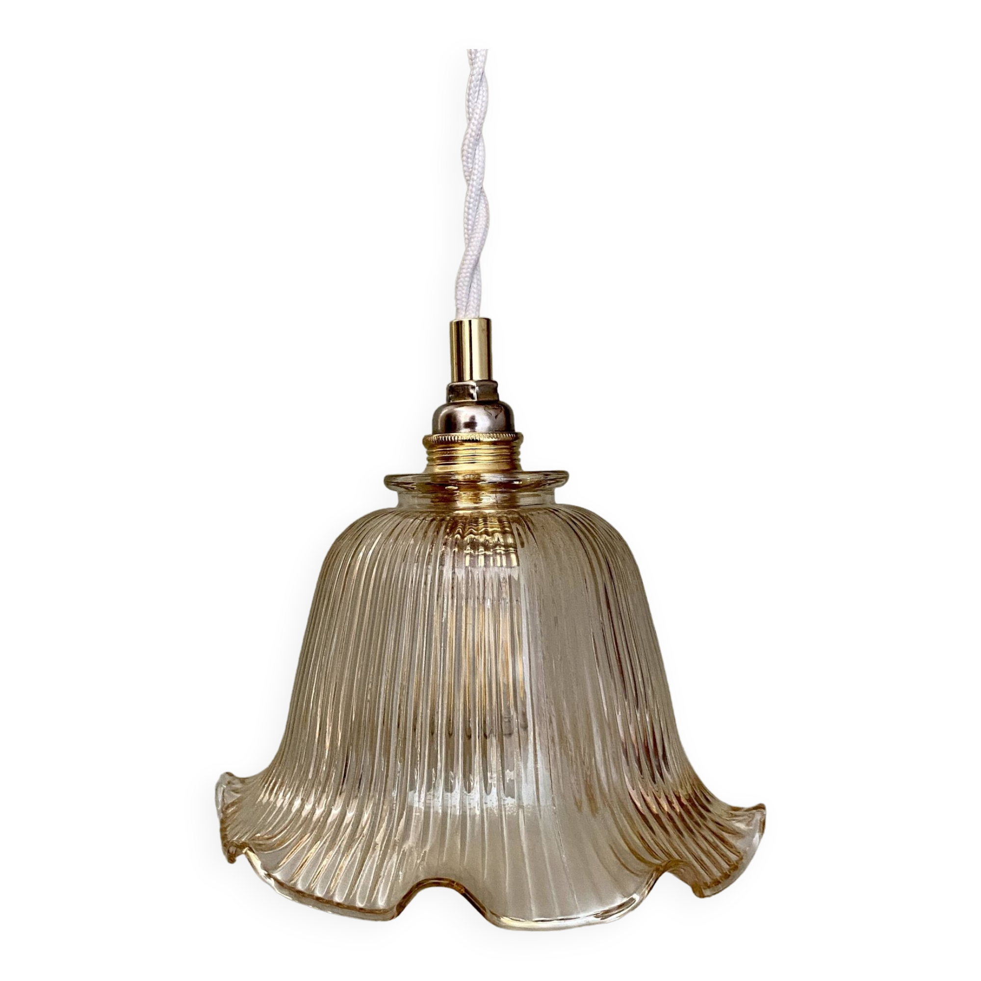 Vintage tulip pendant light in amber glass