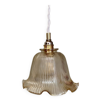 Vintage tulip pendant light in amber glass