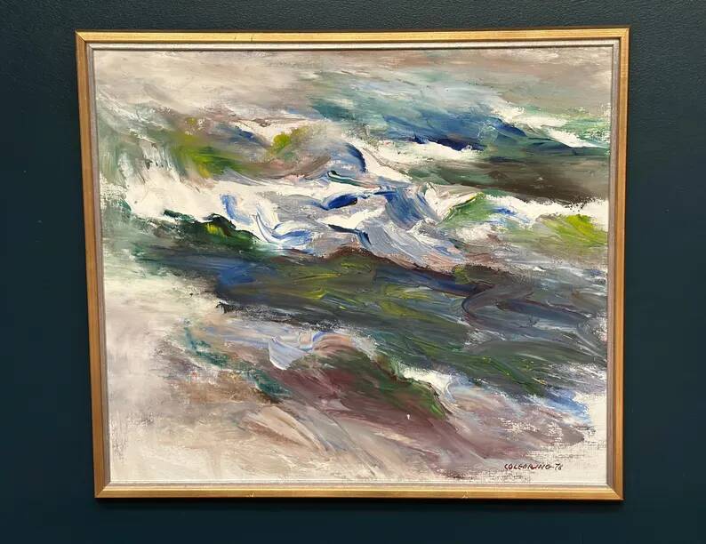 Large Original Swedish Oil on Canvas – “Abstract Composition” by Johny Colebring – 1978 – Signed – Vintage & Framed – 83×73 cm