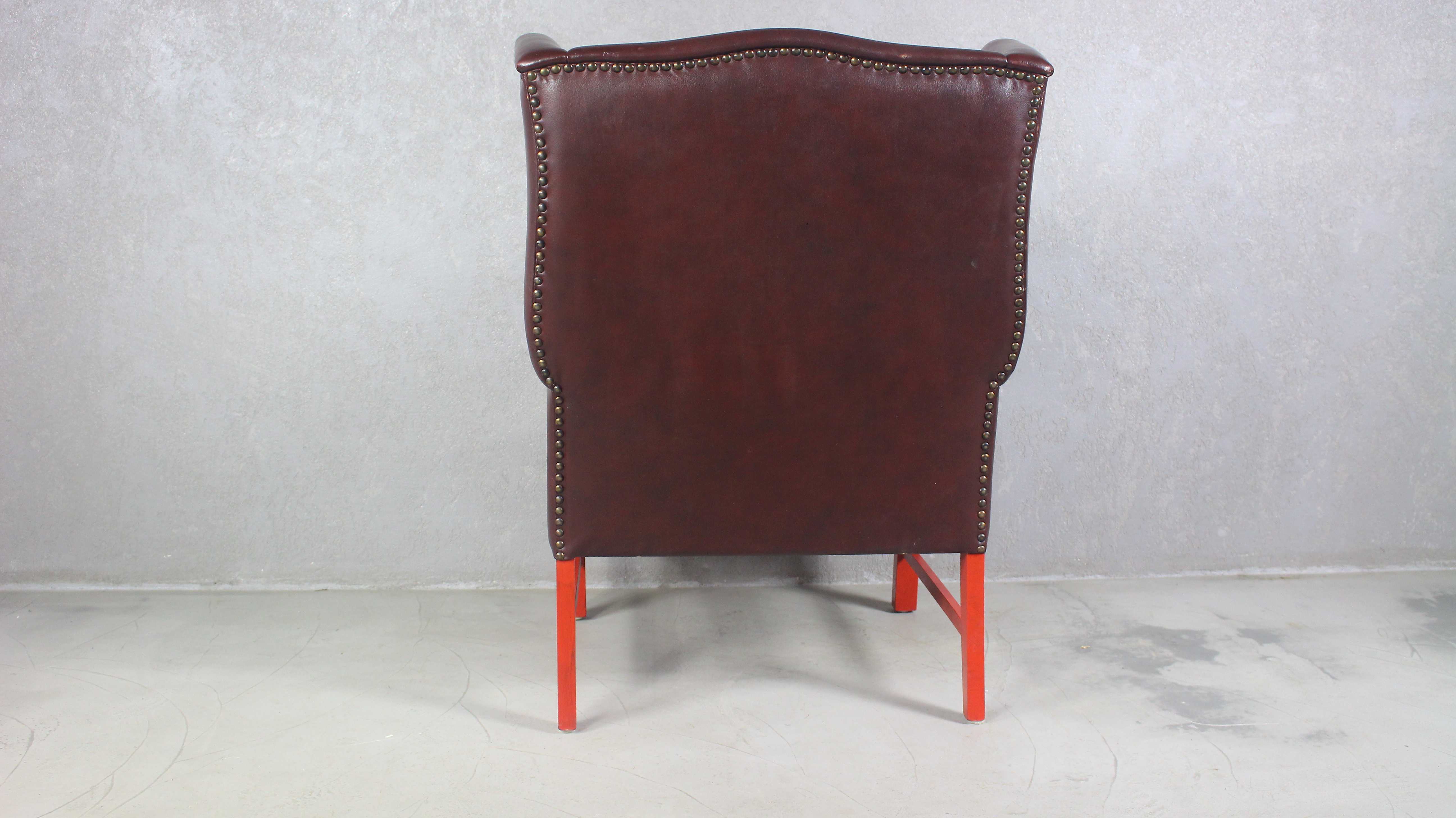 English Georgian Style Brown Leather Wingback Armchair