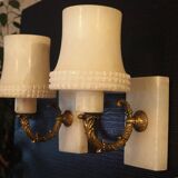 Pair of curved alabaster and bronze appliques