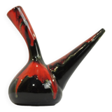 Glazed ceramic porron / Mid-century oil vase from Perpignan France black red and jau
