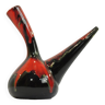 Porron en céramique émaillée /Vase à huile du milieu du siècle de Perpignan France noir rouge et jau