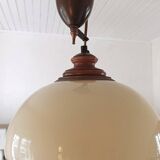 Old large pulley chandelier in brass and glass