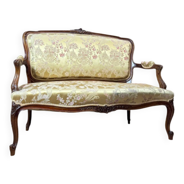 Mercier frères banquette en noyer de style louis xv xix eme siècle
