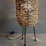 Fiber and metal tripod lamp