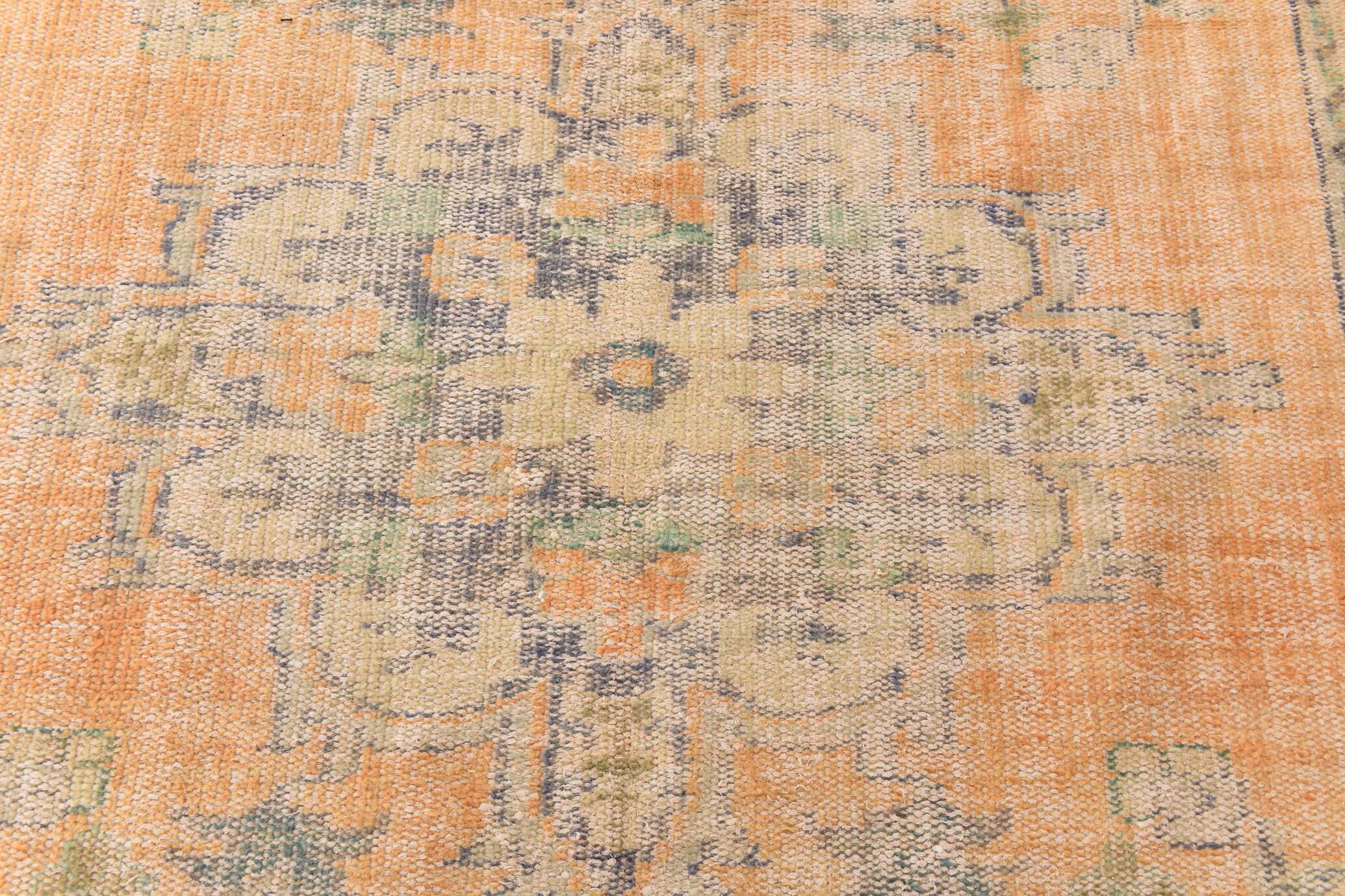 7x10 Vintage Peach Beige Large Area Turkish Vintage Rug, 195x313Cm