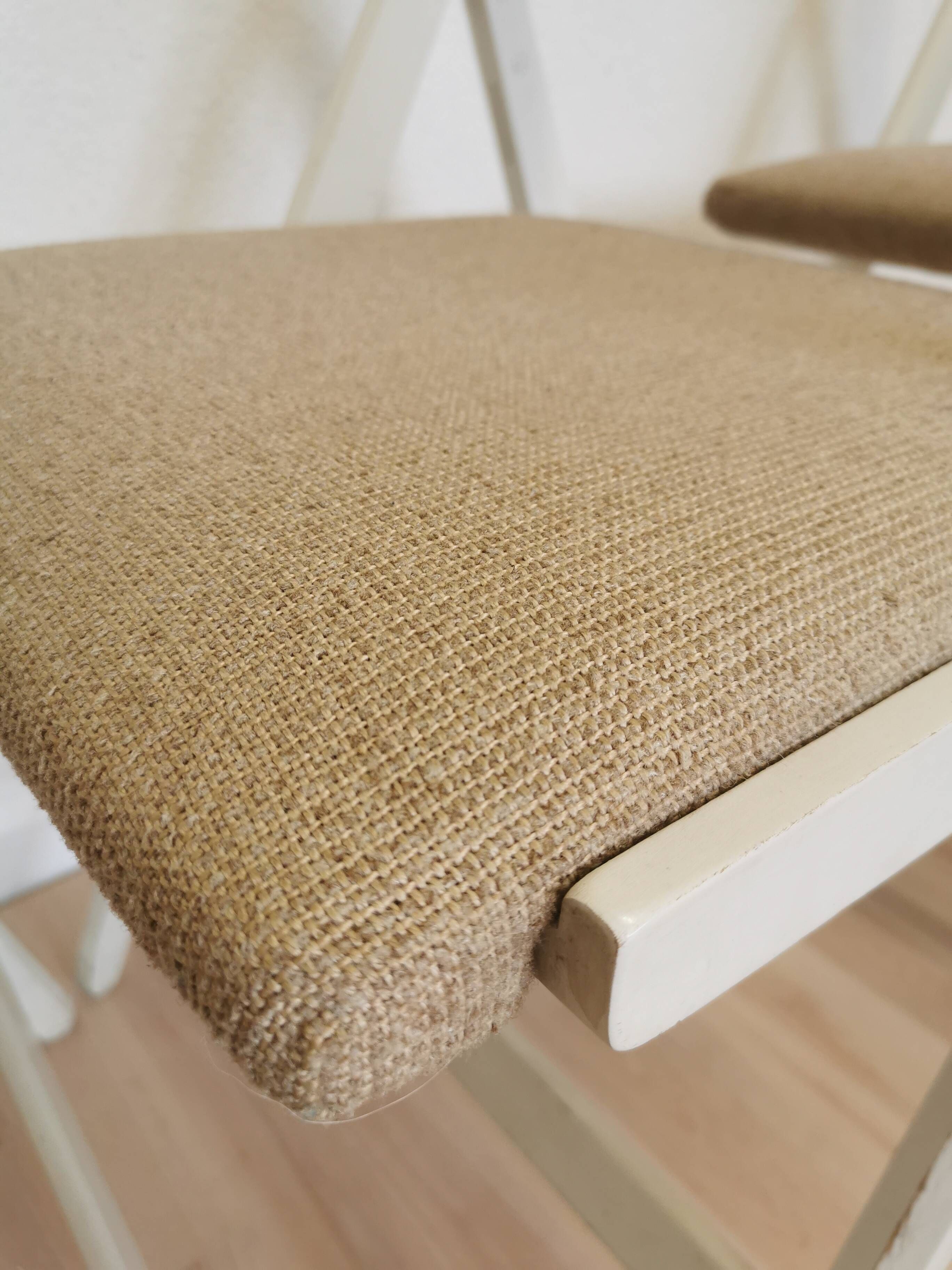 Set of 4 Vintage Wooden Folding Lounge Chairs: Beige Fabric, STOL Kamnik 1970