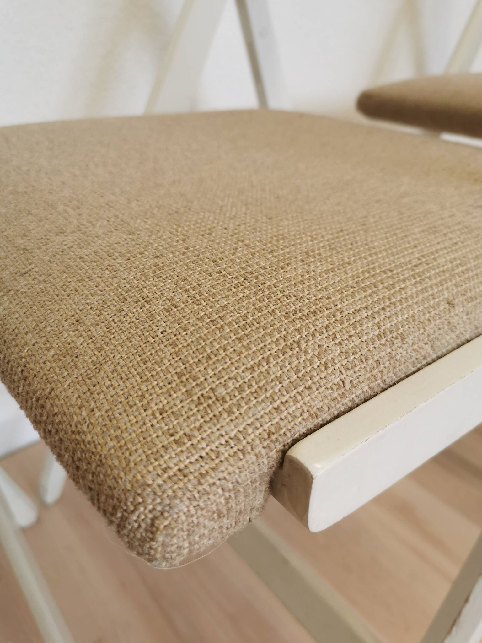 Set of 4 Vintage Wooden Folding Lounge Chairs: Beige Fabric, STOL Kamnik 1970