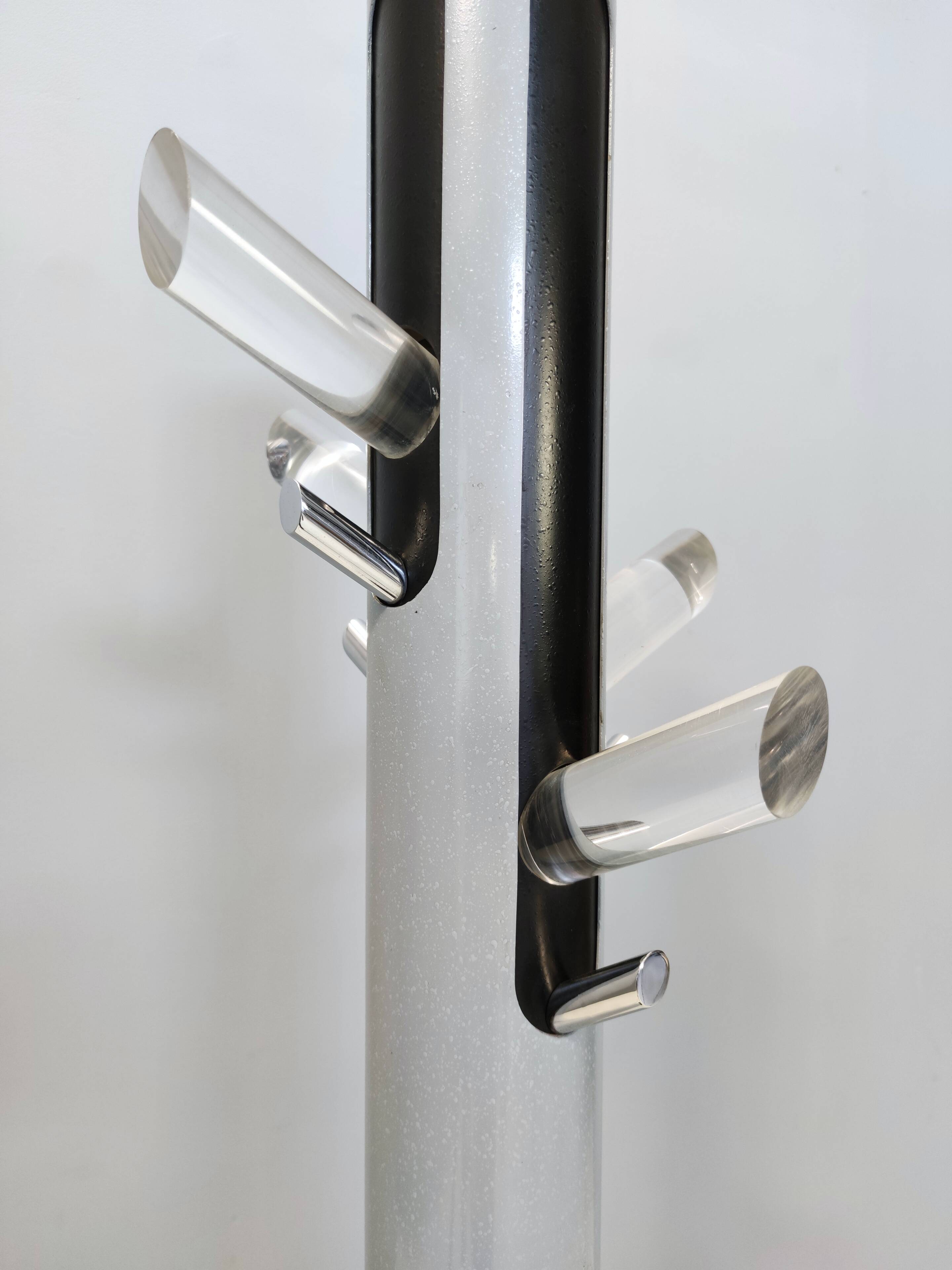 Varnished Iron, Steel and Plexiglass Illuminated Coat Rack, Italy