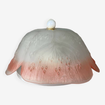 Portuguese Art Deco style pink frosted glass  lamp