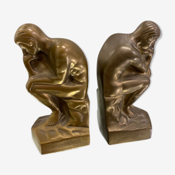Paire serre-livres Art Deco d’apres Le Penseur de Rodin