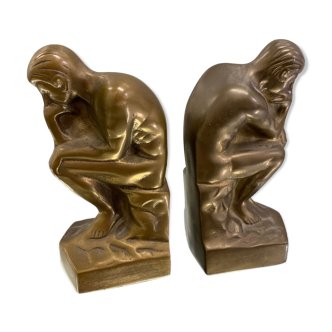 Paire serre-livres Art Deco d’apres Le Penseur de Rodin
