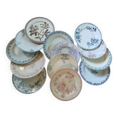 13 assiettes plates dépareillées en Terre de fer
