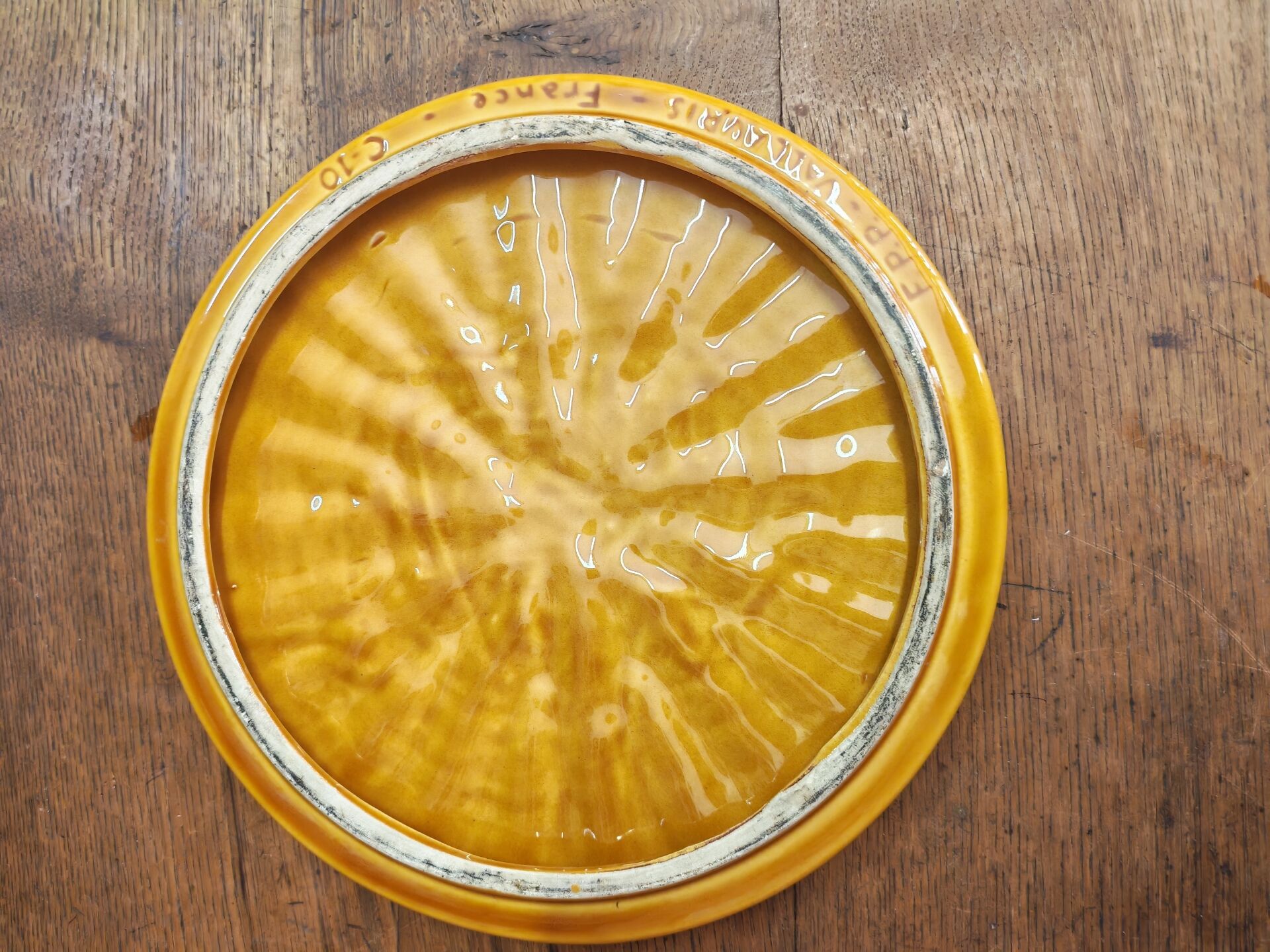 Vallauris slipware dish with woven basket decoration