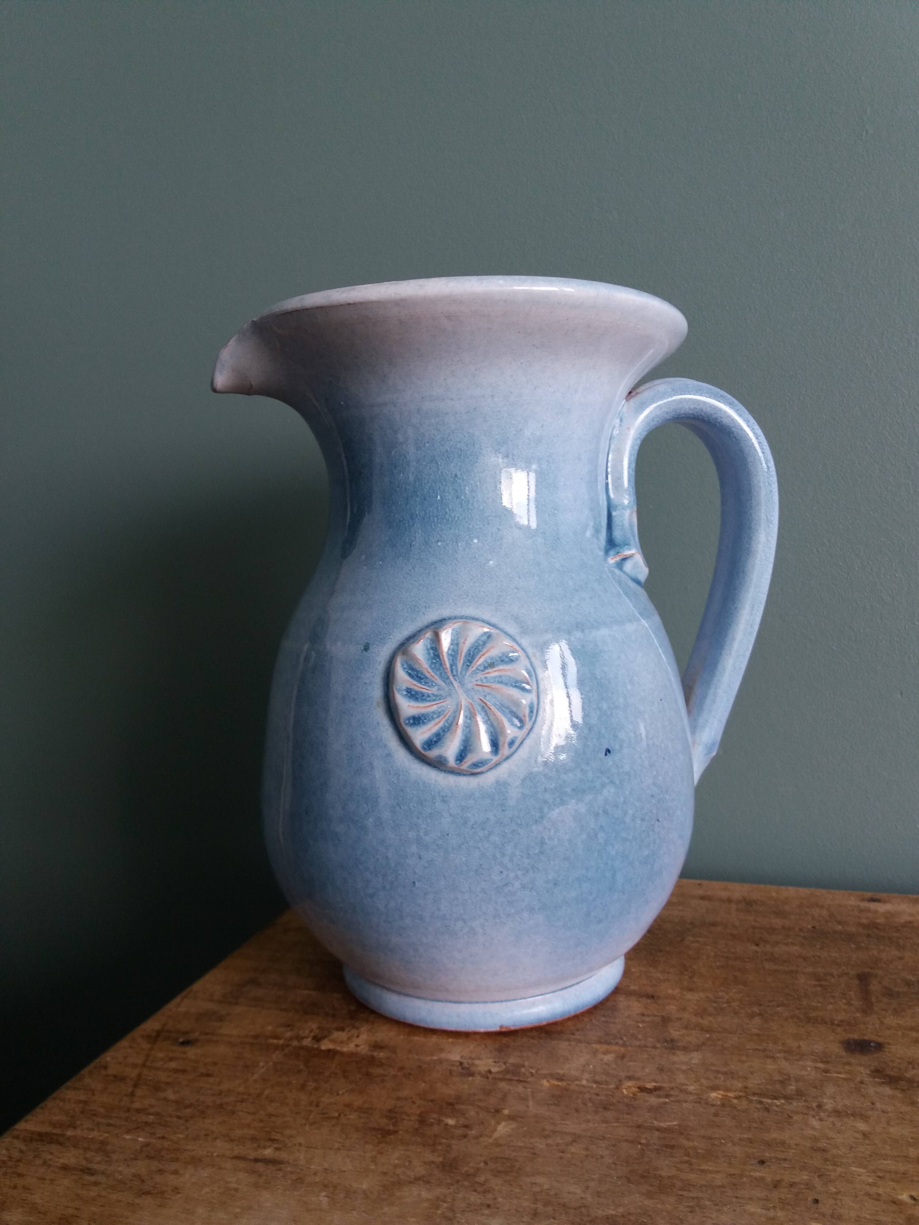 Terracotta pitcher signed Bernard and Geneviève Blanc, Poteries du Queyras