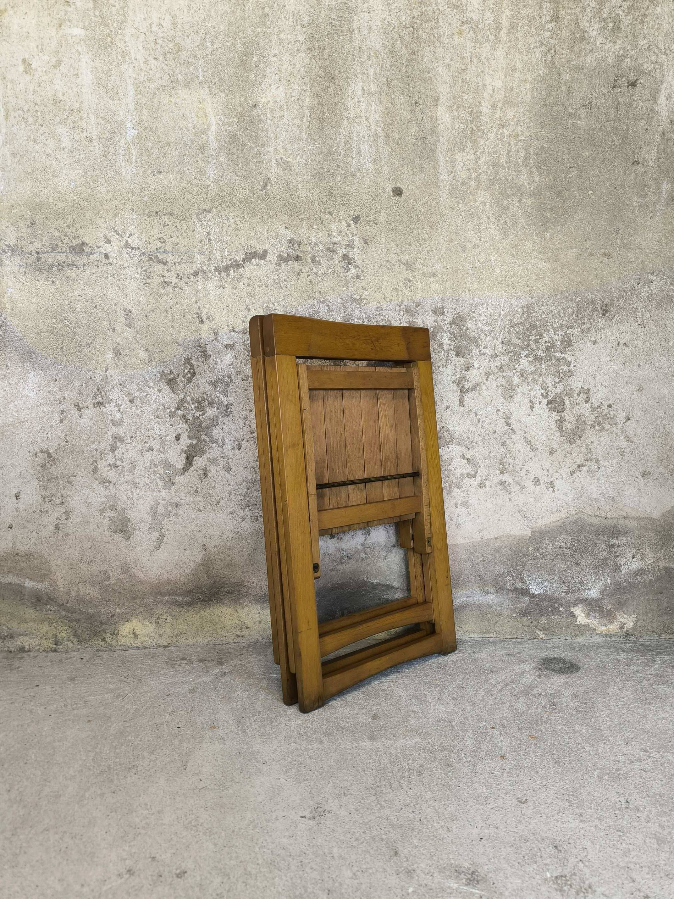 Pair of vintage folding wooden chairs by Aldo Jacober